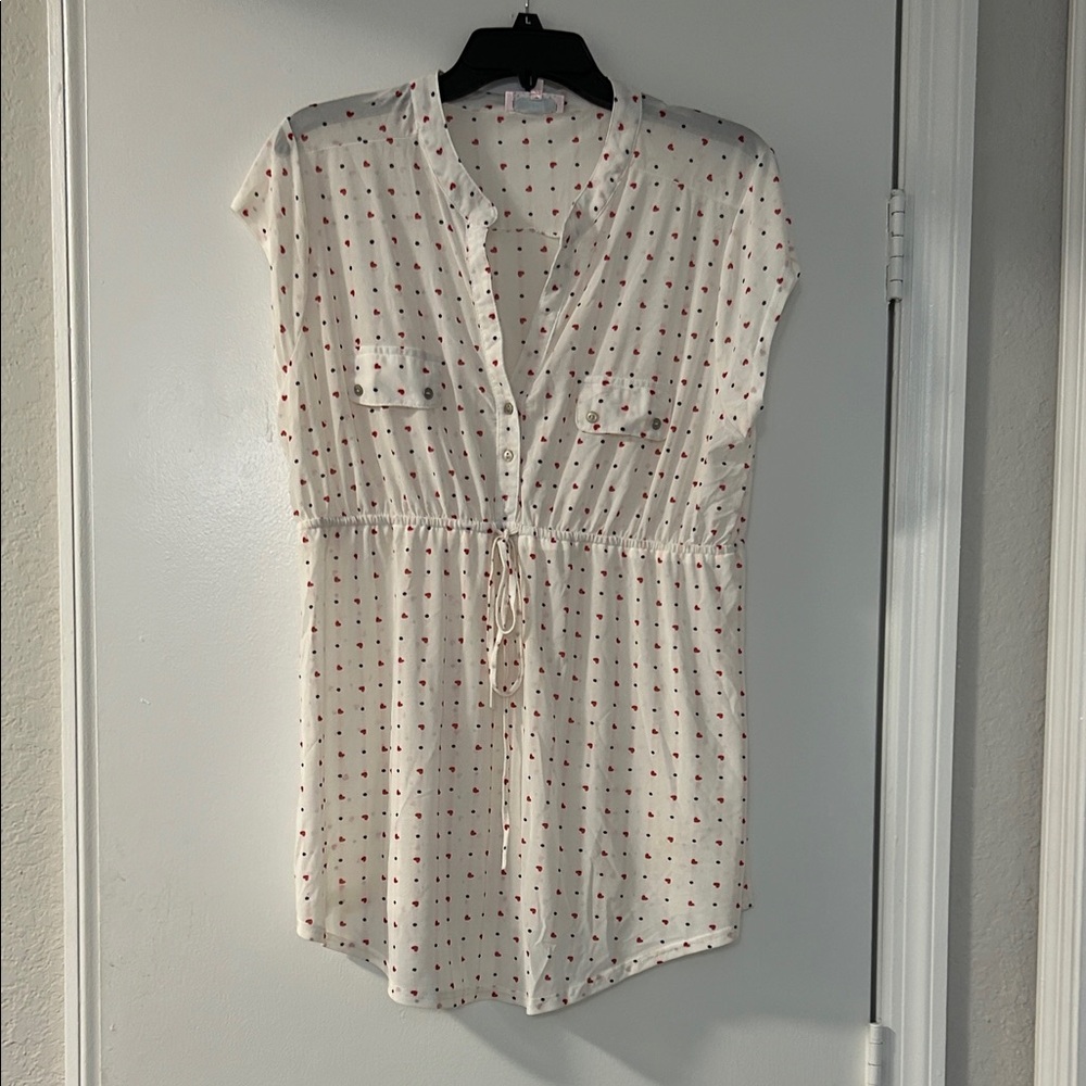 White and Red Hearts Blouse